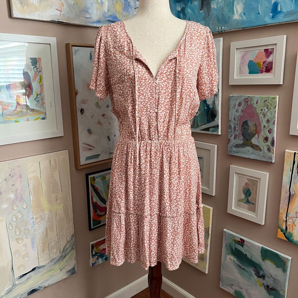 Abercrombie & Fitch Pink Floral Button Front Mini Dress Cottagecore Summer‎ Sz S